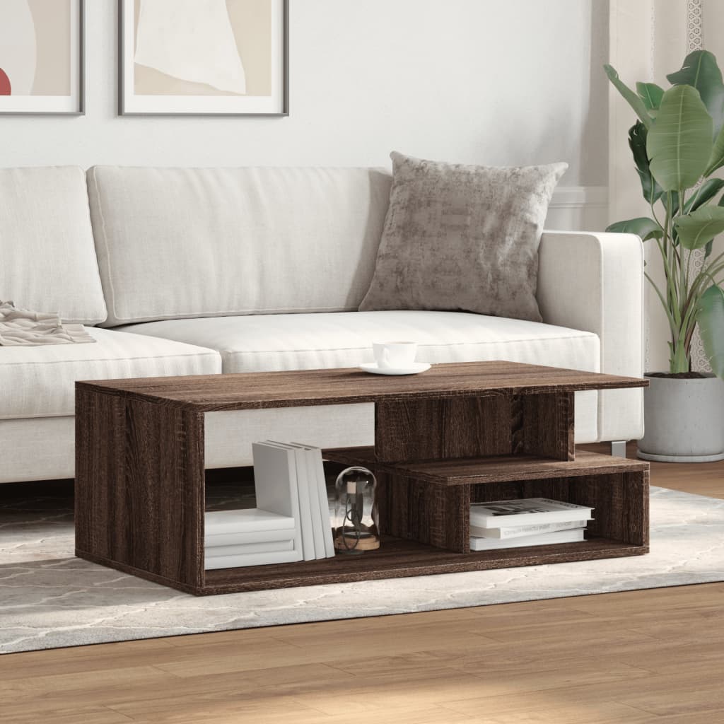 Salontafel 102x55x35 cm bewerkt hout bruin eikenkleur is nu te koop bij PeponiXL, paradijselijk wonen!