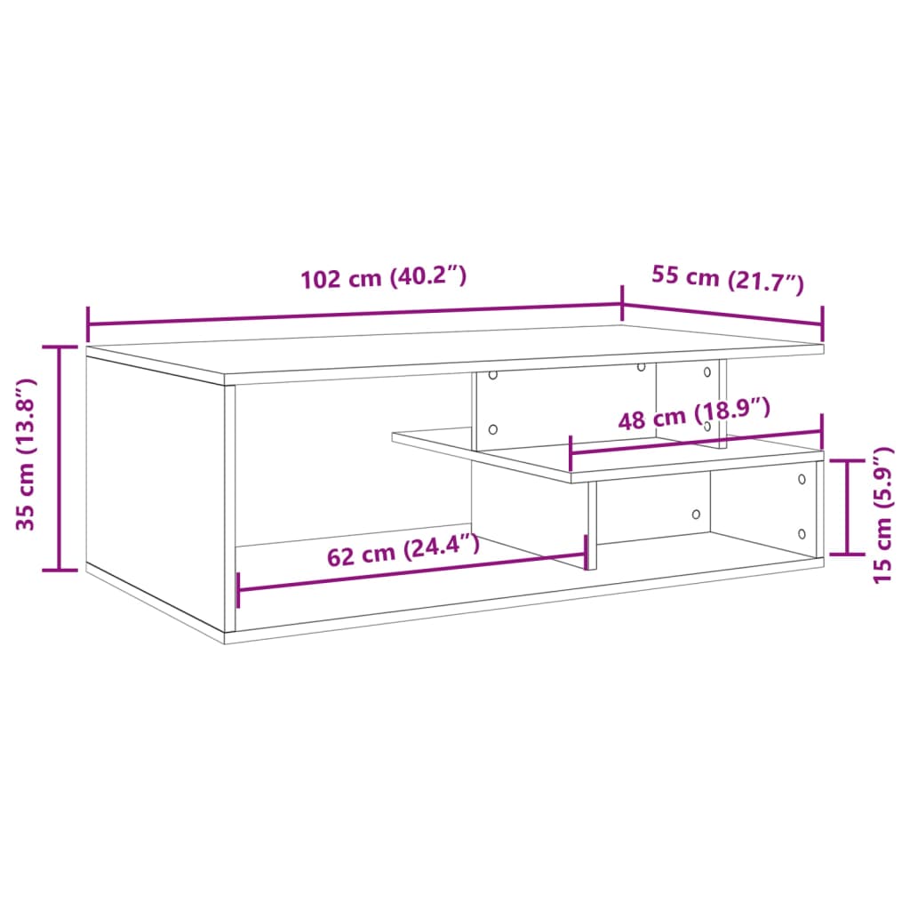 Salontafel 102x55x35 cm bewerkt hout bruin eikenkleur is nu te koop bij PeponiXL, paradijselijk wonen!