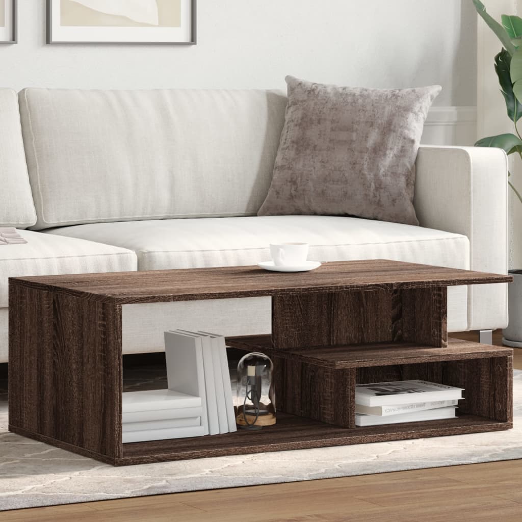 Salontafel 102x55x35 cm bewerkt hout bruin eikenkleur is nu te koop bij PeponiXL, paradijselijk wonen!
