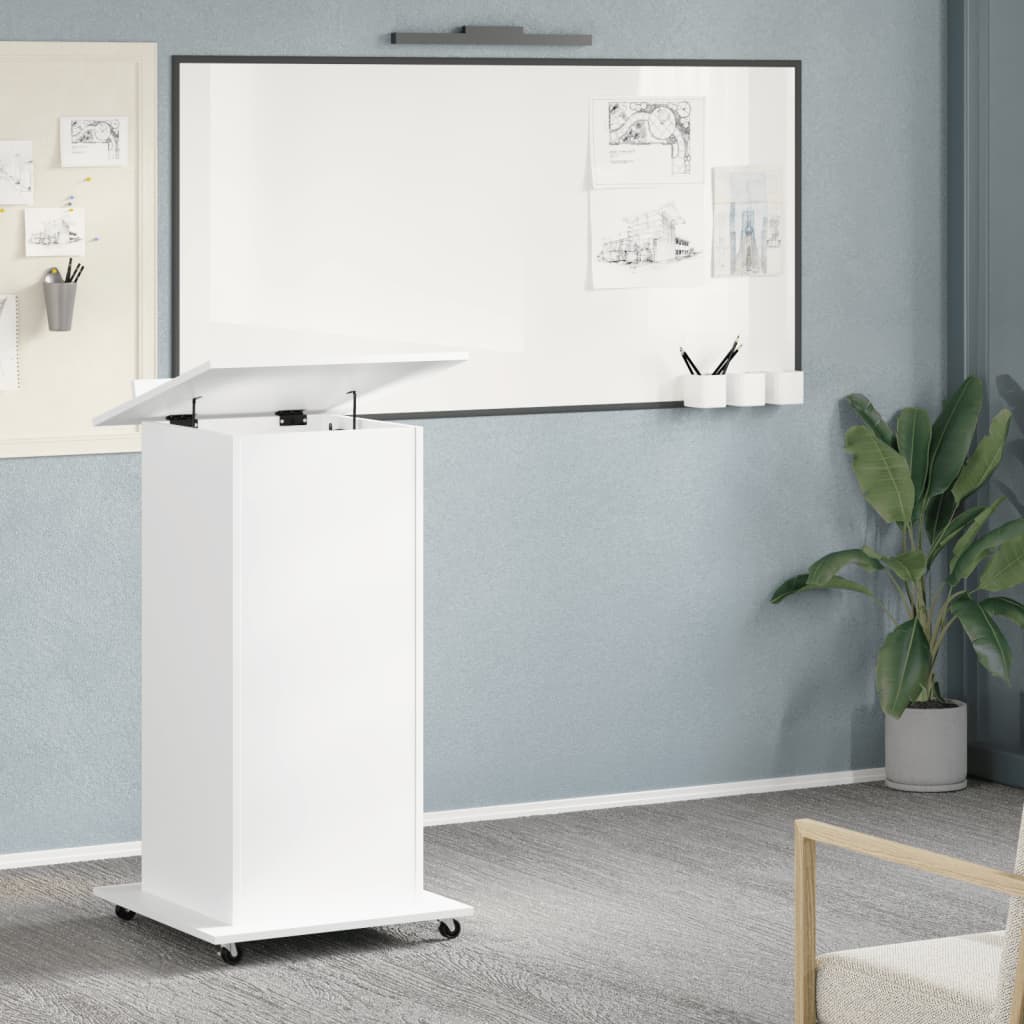 Lessenaar met wielen en lade 55x55x107 cm bewerkt hout wit is nu te koop bij PeponiXL, paradijselijk wonen!