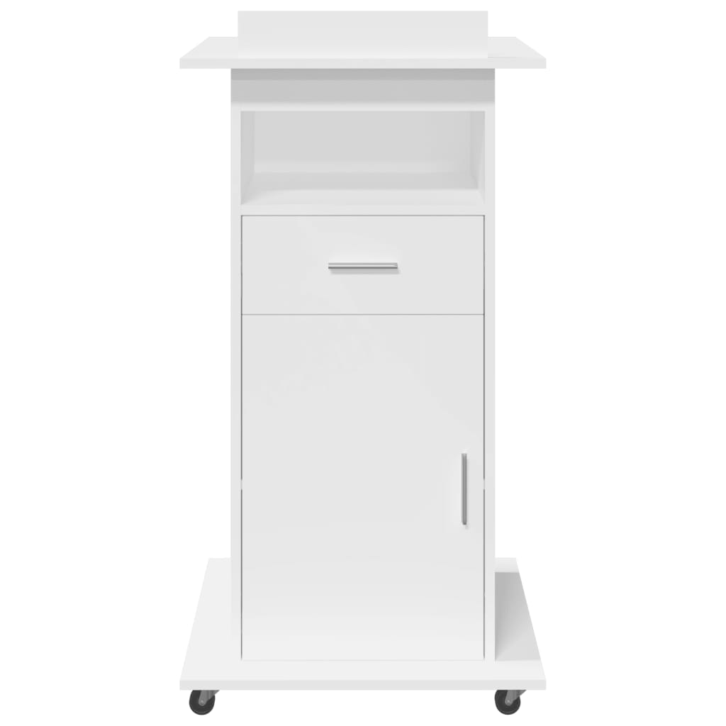 Lessenaar met wielen en lade 55x55x107 cm bewerkt hout wit is nu te koop bij PeponiXL, paradijselijk wonen!