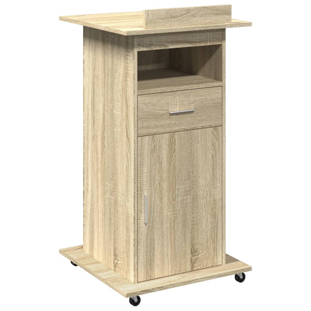 Lessenaar met wielen en lade 55x55x107 cm hout sonoma eiken is nu te koop bij PeponiXL, paradijselijk wonen!
