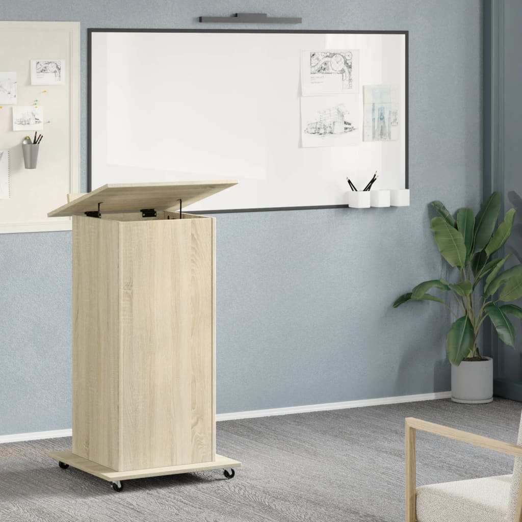 Lessenaar met wielen en lade 55x55x107 cm hout sonoma eiken is nu te koop bij PeponiXL, paradijselijk wonen!