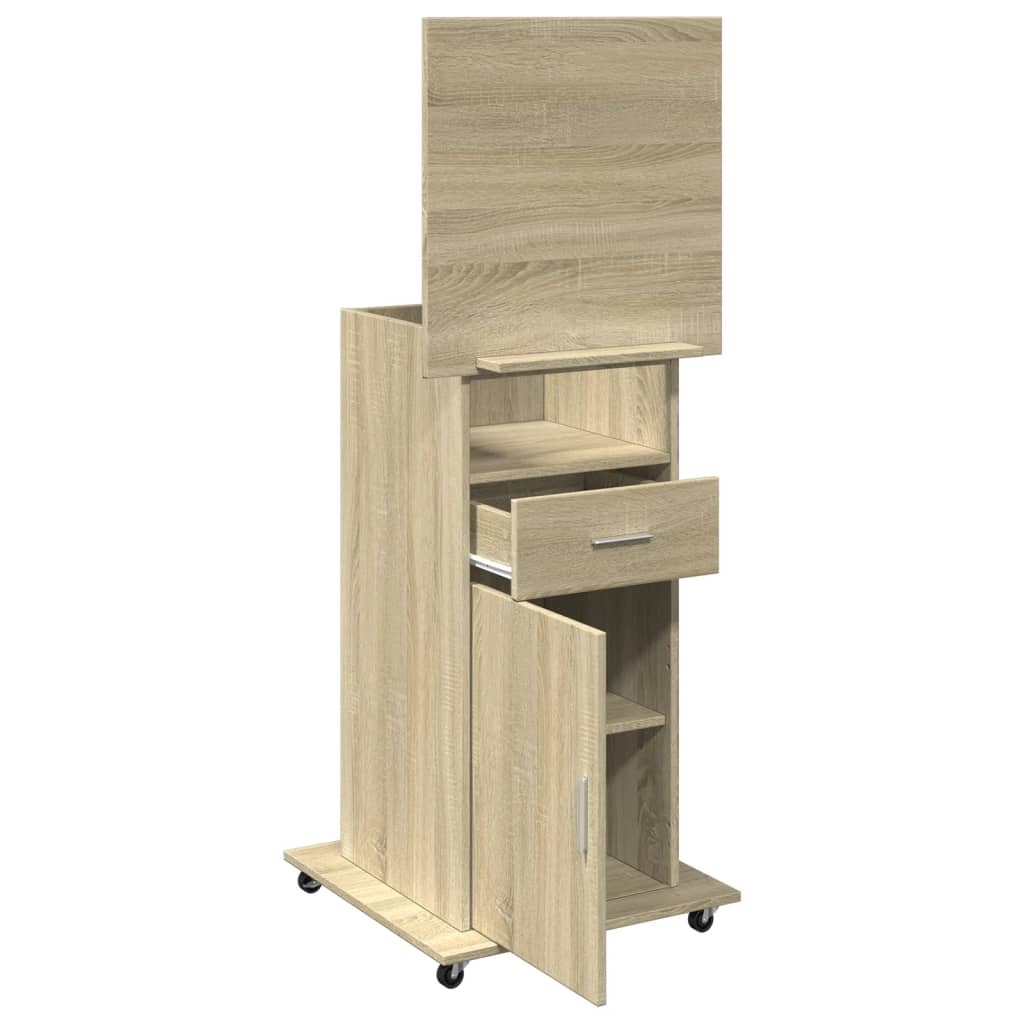 Lessenaar met wielen en lade 55x55x107 cm hout sonoma eiken is nu te koop bij PeponiXL, paradijselijk wonen!