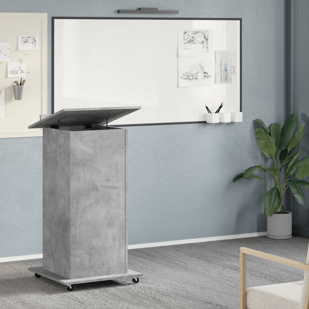 Lessenaar met wielen en lade 55x55x107 cm hout betongrijs is nu te koop bij PeponiXL, paradijselijk wonen!