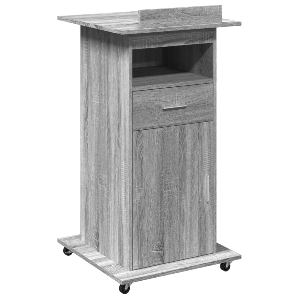 Lessenaar met wielen en lade 55x55x107 cm hout grijs sonoma is nu te koop bij PeponiXL, paradijselijk wonen!