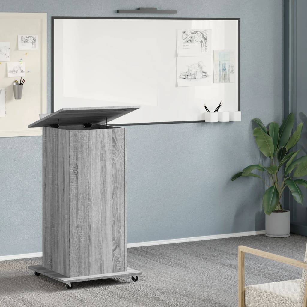 Lessenaar met wielen en lade 55x55x107 cm hout grijs sonoma is nu te koop bij PeponiXL, paradijselijk wonen!