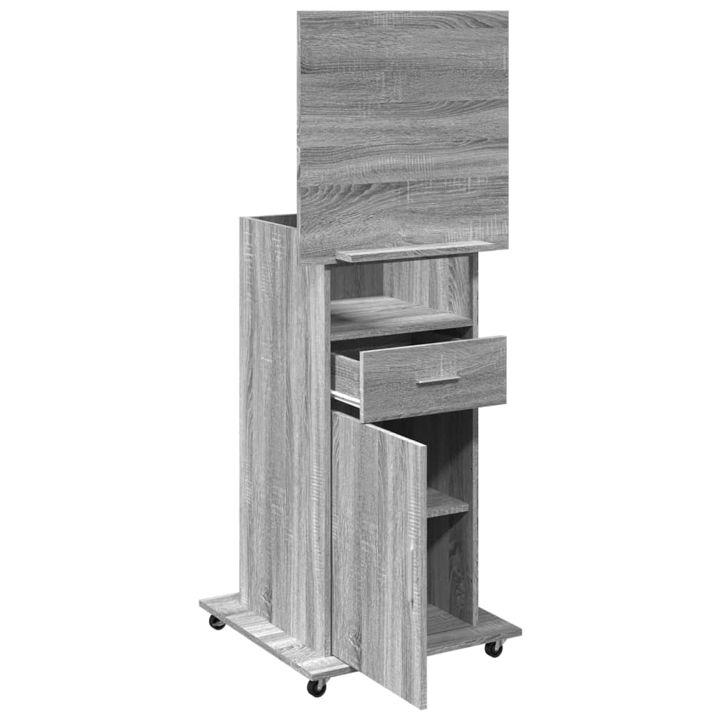 Lessenaar met wielen en lade 55x55x107 cm hout grijs sonoma is nu te koop bij PeponiXL, paradijselijk wonen!