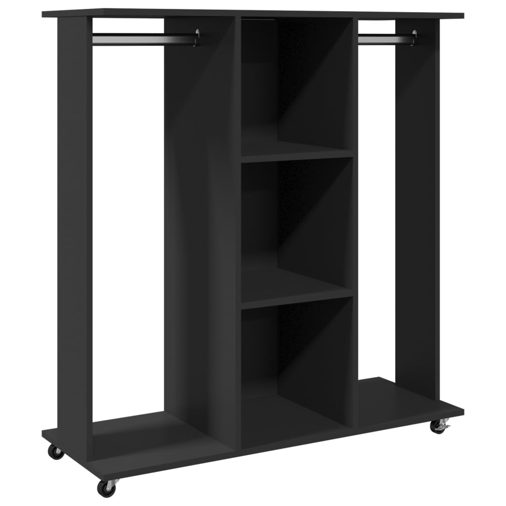 Kledingkast met wielen 102x38x110 cm bewerkt hout zwart is nu te koop bij PeponiXL, paradijselijk wonen!