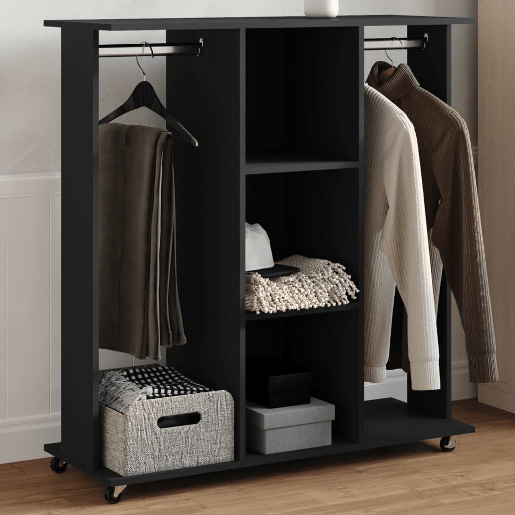 Kledingkast met wielen 102x38x110 cm bewerkt hout zwart is nu te koop bij PeponiXL, paradijselijk wonen!