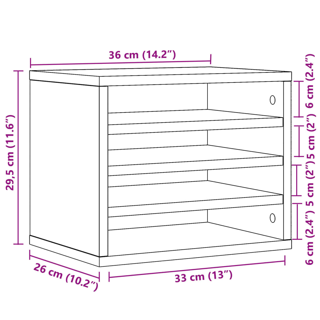 Bureau organiser 36x26x29,5 cm bewerkt hout gerookt eikenkleur is nu te koop bij PeponiXL, paradijselijk wonen!