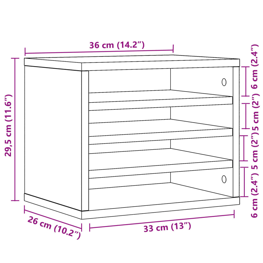 Bureau organiser 36x26x29,5 cm bewerkt hout bruin eikenkleurig is nu te koop bij PeponiXL, paradijselijk wonen!