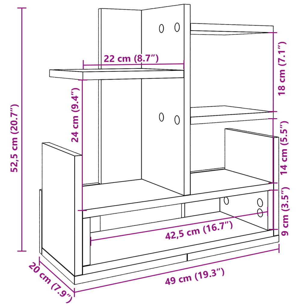 Bureau organiser 49x20x52,5 cm bewerkt hout betongrijs is nu te koop bij PeponiXL, paradijselijk wonen!