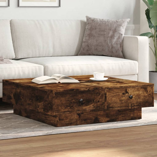 Salontafel 90x90x28 cm bewerkt hout gerookt eikenkleurig is nu te koop bij PeponiXL, paradijselijk wonen!