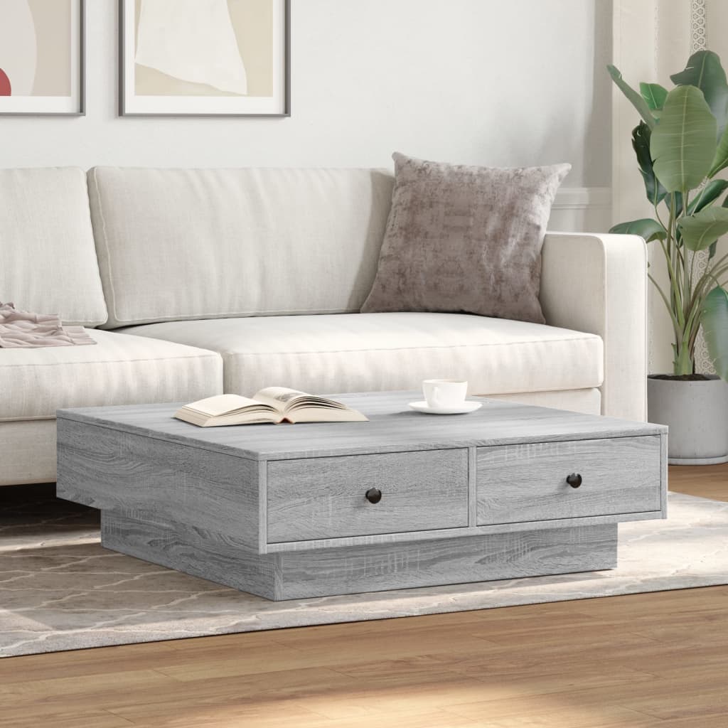Salontafel 90x90x28 cm bewerkt hout grijs sonoma eikenkleurig is nu te koop bij PeponiXL, paradijselijk wonen!