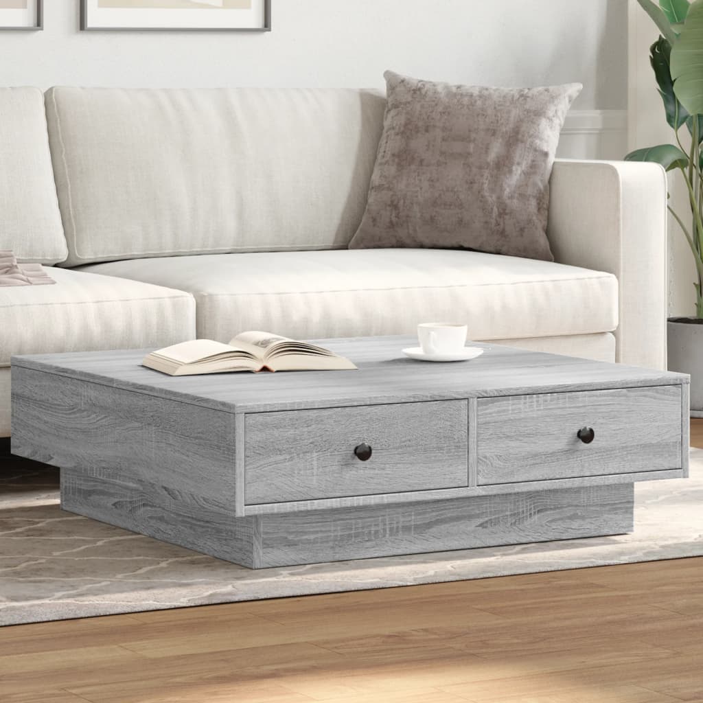 Salontafel 90x90x28 cm bewerkt hout grijs sonoma eikenkleurig is nu te koop bij PeponiXL, paradijselijk wonen!