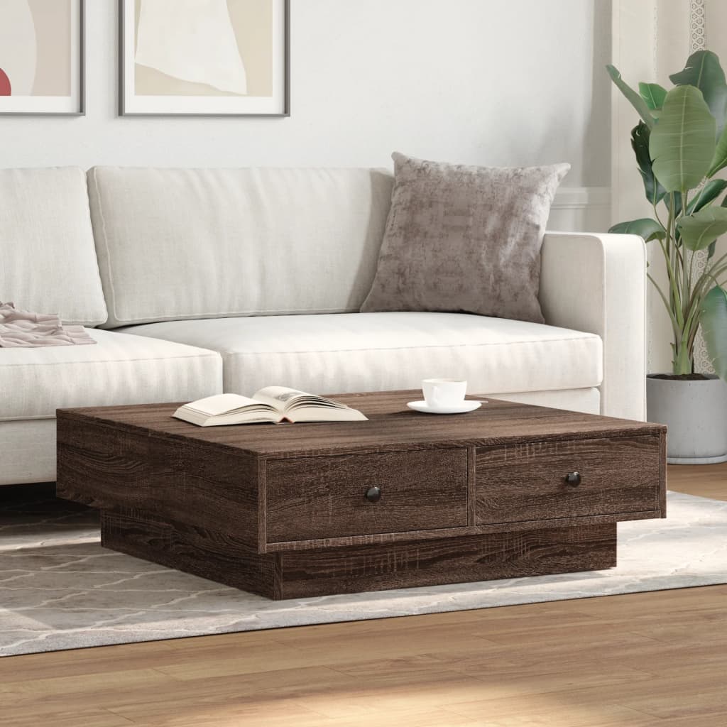 Salontafel 90x90x28 cm bewerkt hout bruin eikenkleur is nu te koop bij PeponiXL, paradijselijk wonen!