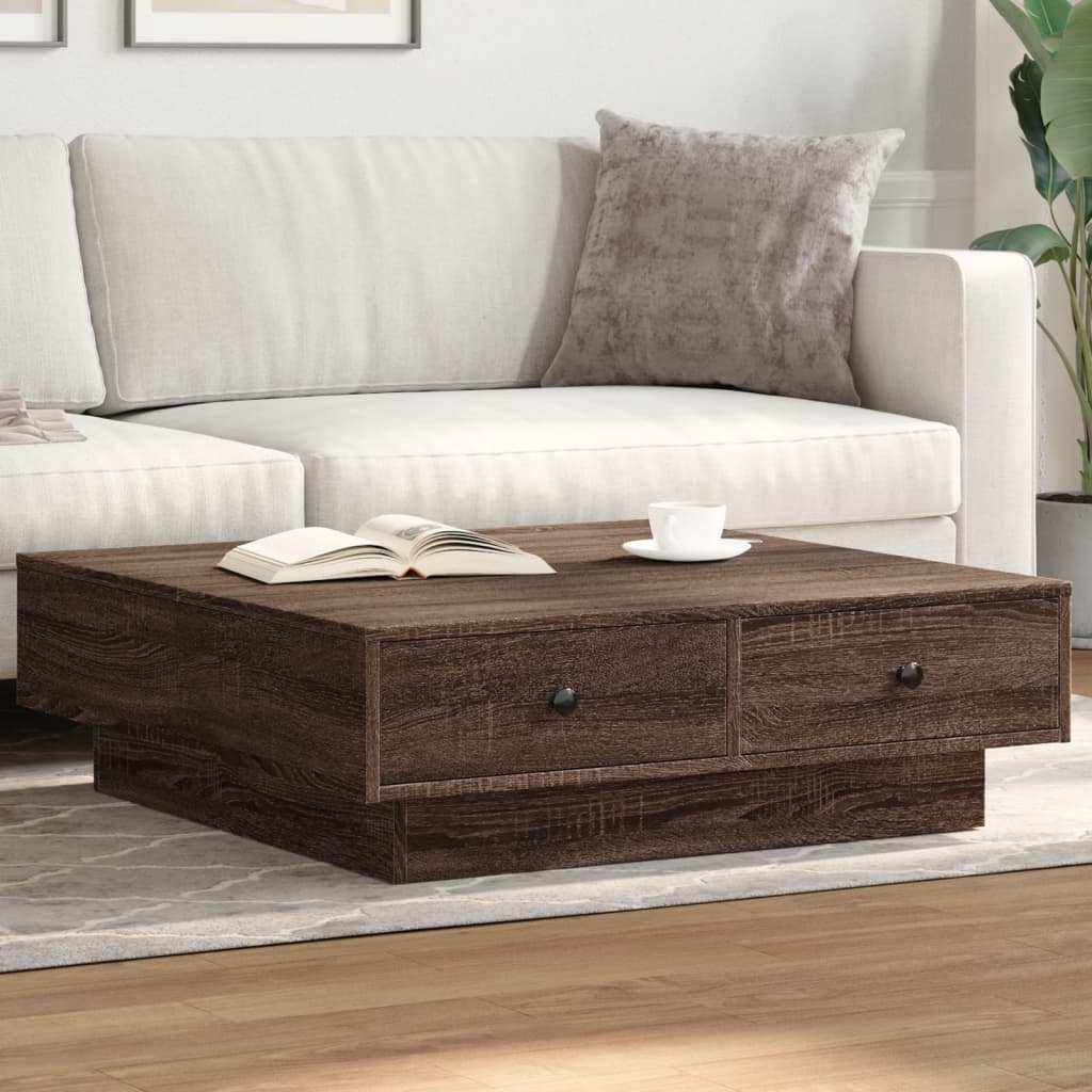 Salontafel 90x90x28 cm bewerkt hout bruin eikenkleur is nu te koop bij PeponiXL, paradijselijk wonen!