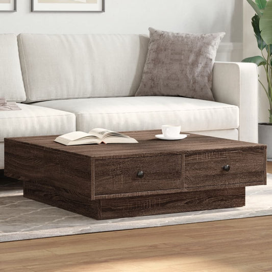 Salontafel 90x90x28 cm bewerkt hout bruin eikenkleur is nu te koop bij PeponiXL, paradijselijk wonen!