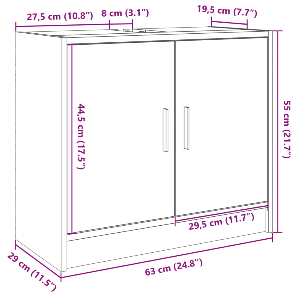 Wastafelkast 63x29x55 cm bewerkt hout betongrijs is nu te koop bij PeponiXL, paradijselijk wonen!