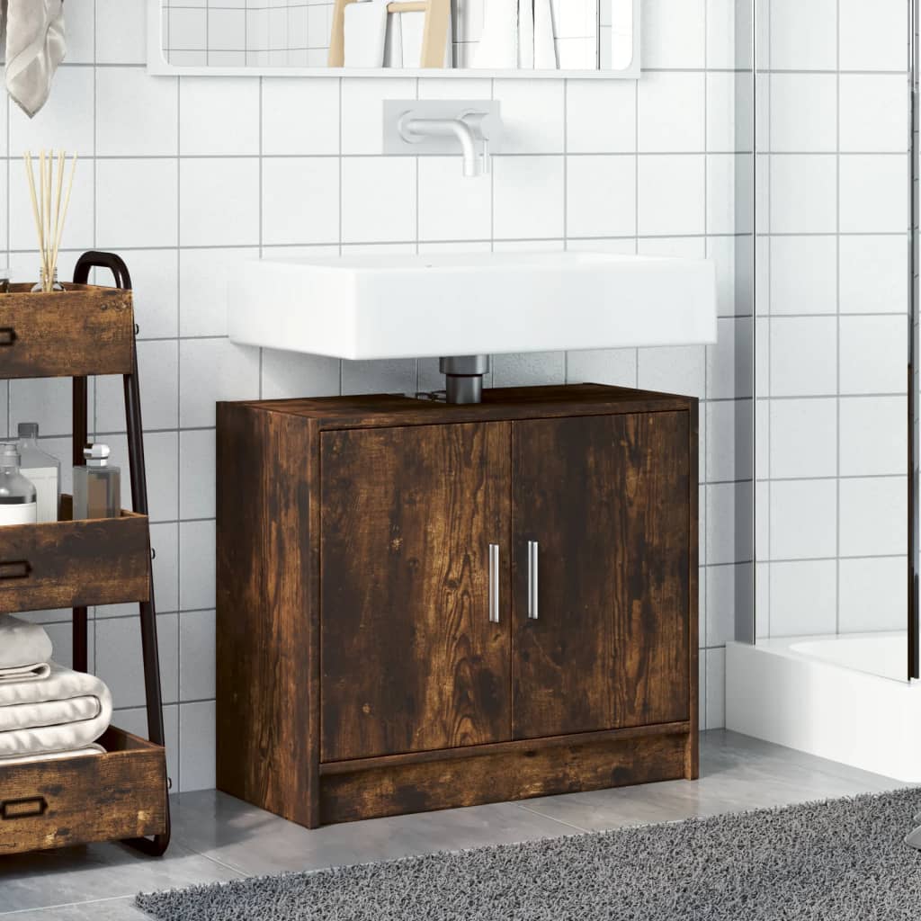 Wastafelkast 63x29x55 cm bewerkt hout gerookt eikenkleurig is nu te koop bij PeponiXL, paradijselijk wonen!
