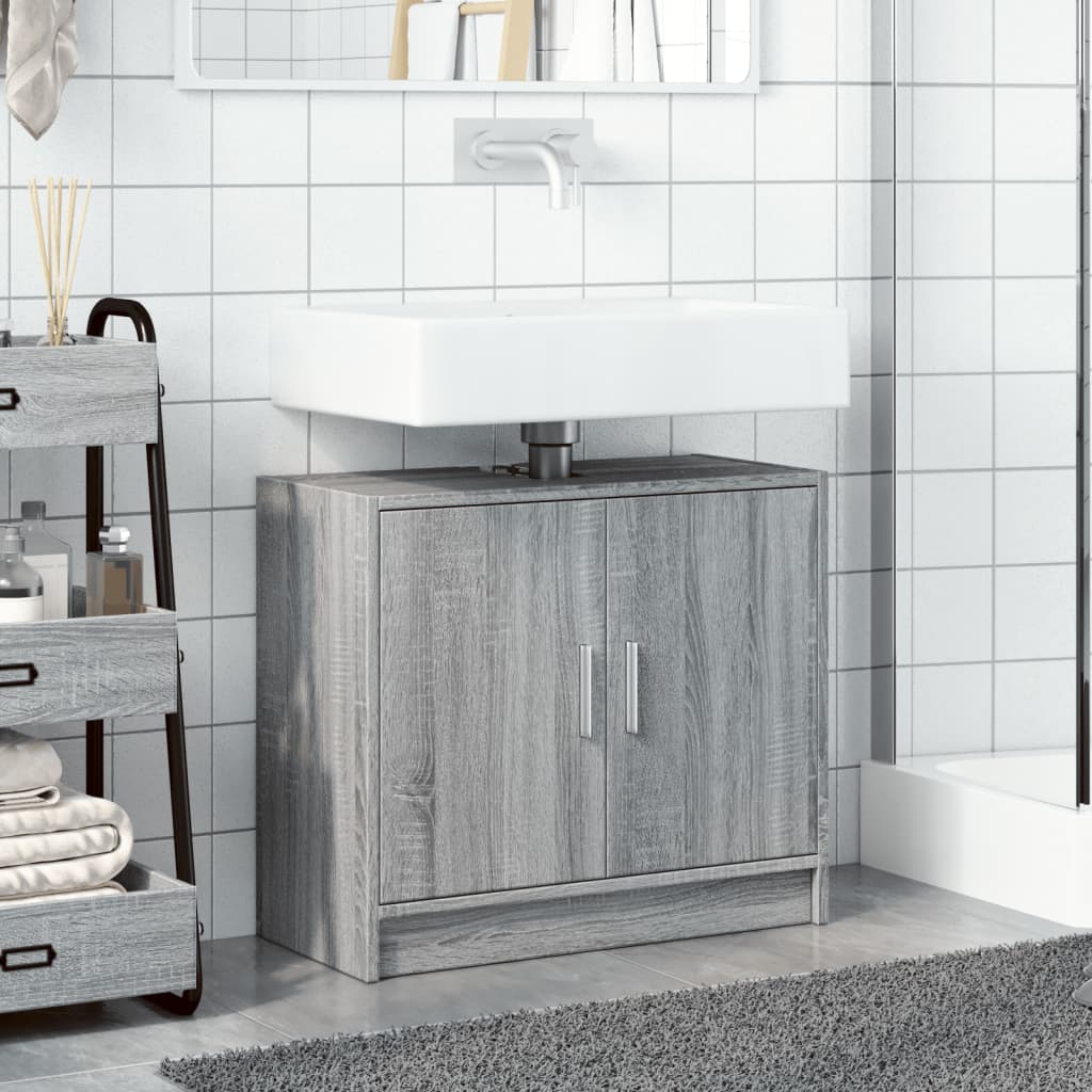 Wastafelkast 63x29x55 cm bewerkt hout grijs sonoma eikenkleurig is nu te koop bij PeponiXL, paradijselijk wonen!