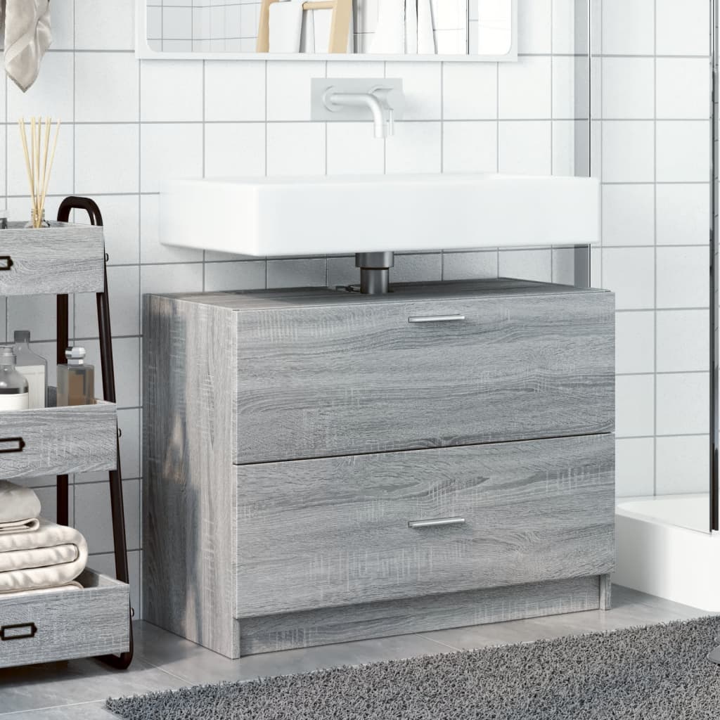 Wastafelkast 78x37x59 cm bewerkt hout grijs sonoma eikenkleurig is nu te koop bij PeponiXL, paradijselijk wonen!