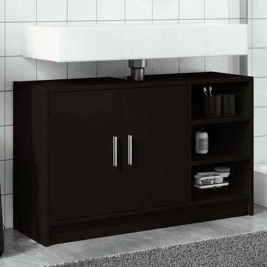 Wastafelkast 90x29x55 cm bewerkt hout zwart is nu te koop bij PeponiXL, paradijselijk wonen!
