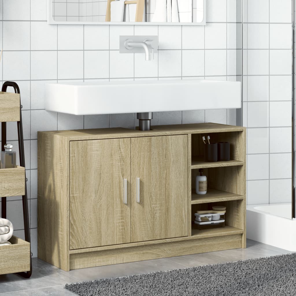 Wastafelkast 90x29x55 cm bewerkt hout sonoma eikenkleurig is nu te koop bij PeponiXL, paradijselijk wonen!