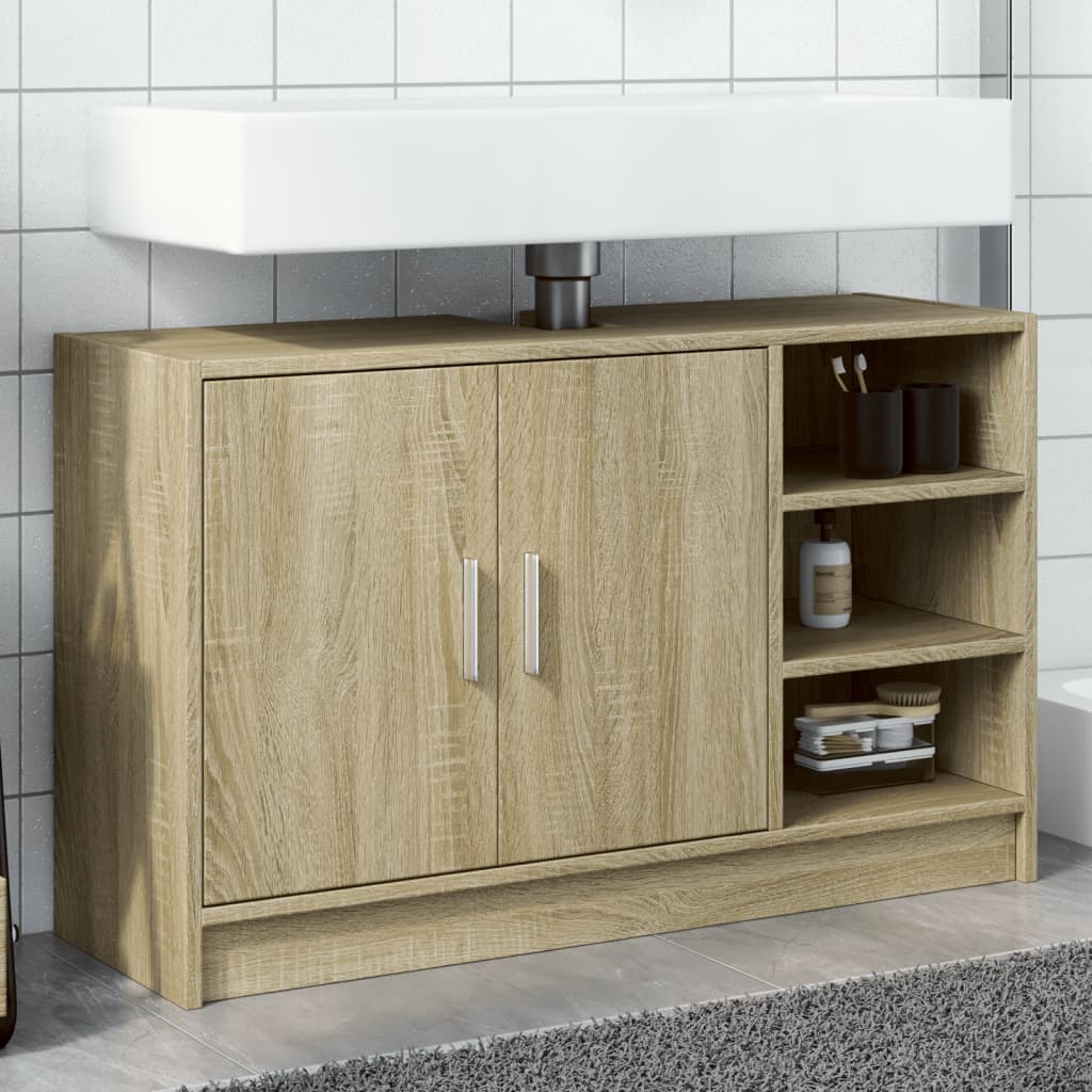 Wastafelkast 90x29x55 cm bewerkt hout sonoma eikenkleurig is nu te koop bij PeponiXL, paradijselijk wonen!