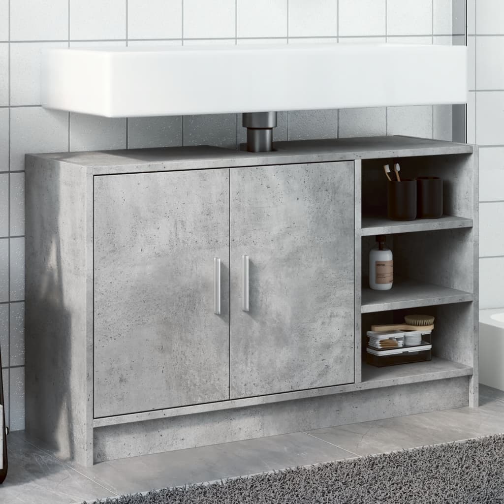 Wastafelkast 90x29x55 cm bewerkt hout betongrijs is nu te koop bij PeponiXL, paradijselijk wonen!