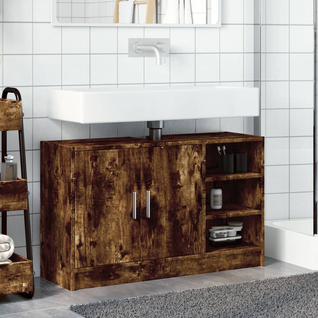 Wastafelkast 90x29x55 cm bewerkt hout gerookt eikenkleurig is nu te koop bij PeponiXL, paradijselijk wonen!