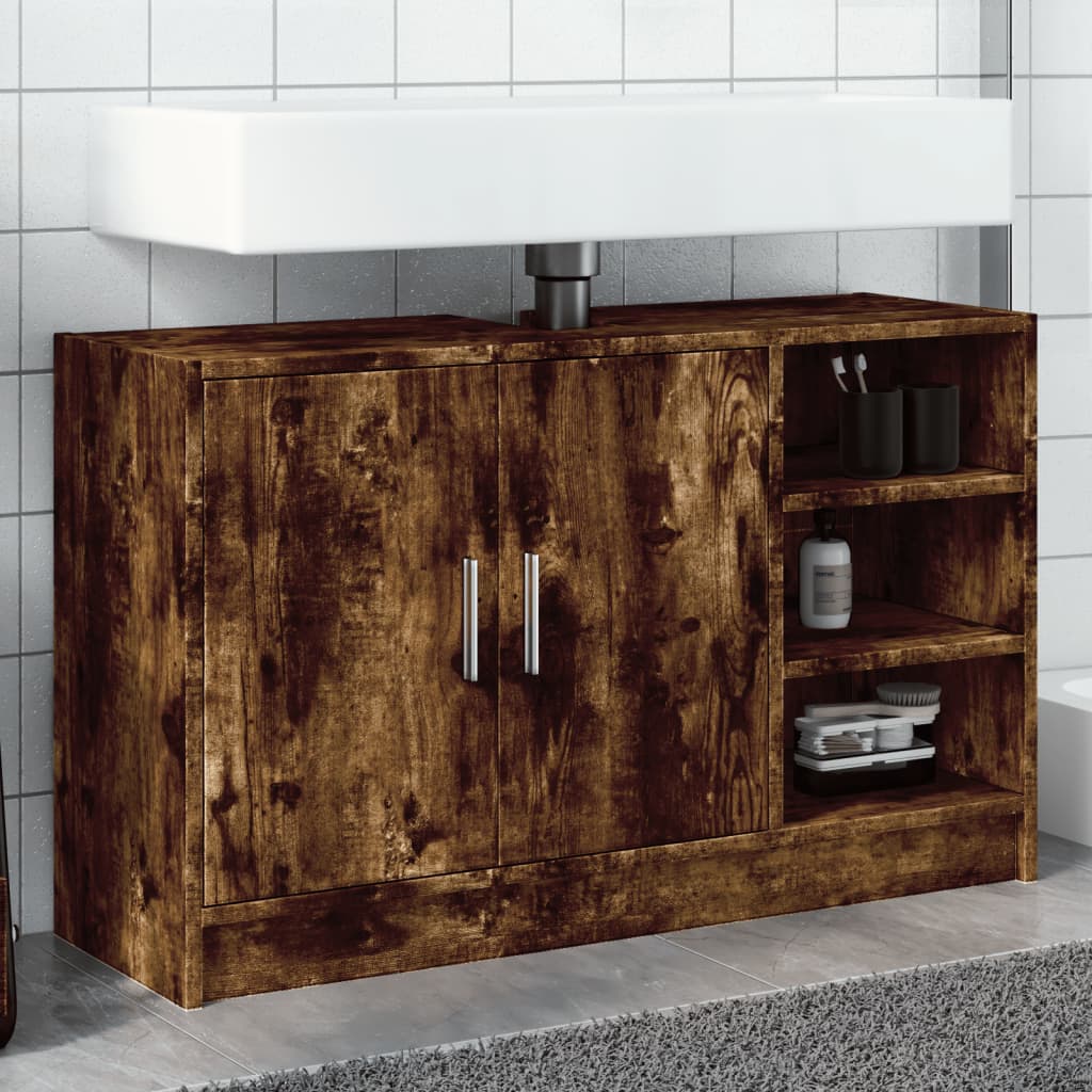 Wastafelkast 90x29x55 cm bewerkt hout gerookt eikenkleurig is nu te koop bij PeponiXL, paradijselijk wonen!