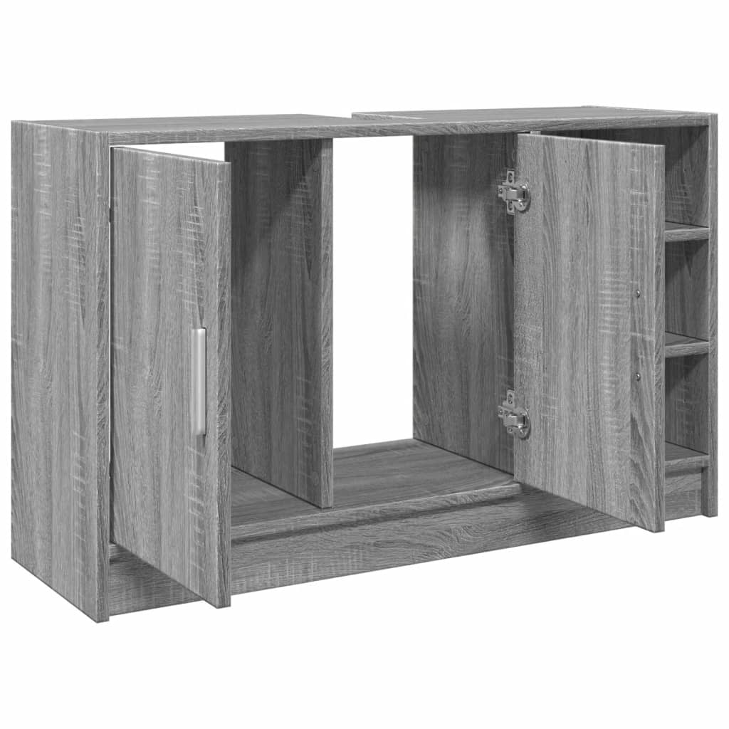 Wastafelkast 90x29x55 cm bewerkt hout grijs sonoma eikenkleurig is nu te koop bij PeponiXL, paradijselijk wonen!