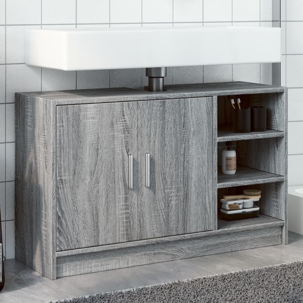 Wastafelkast 90x29x55 cm bewerkt hout grijs sonoma eikenkleurig is nu te koop bij PeponiXL, paradijselijk wonen!