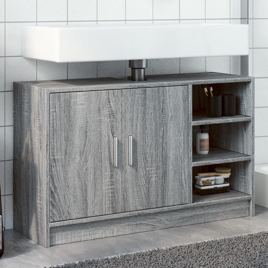 Wastafelkast 90x29x55 cm bewerkt hout grijs sonoma eikenkleurig is nu te koop bij PeponiXL, paradijselijk wonen!