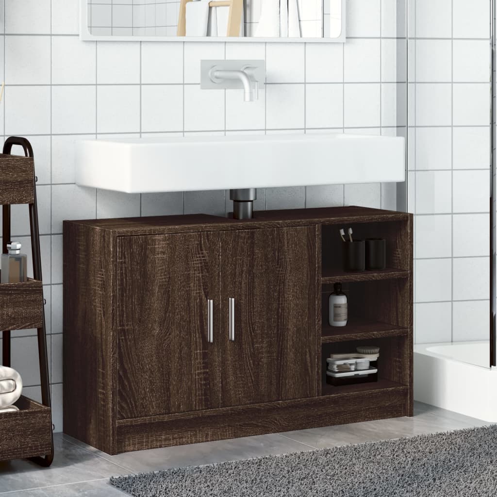Wastafelkast 90x29x55 cm bewerkt hout bruin eikenkleurig is nu te koop bij PeponiXL, paradijselijk wonen!