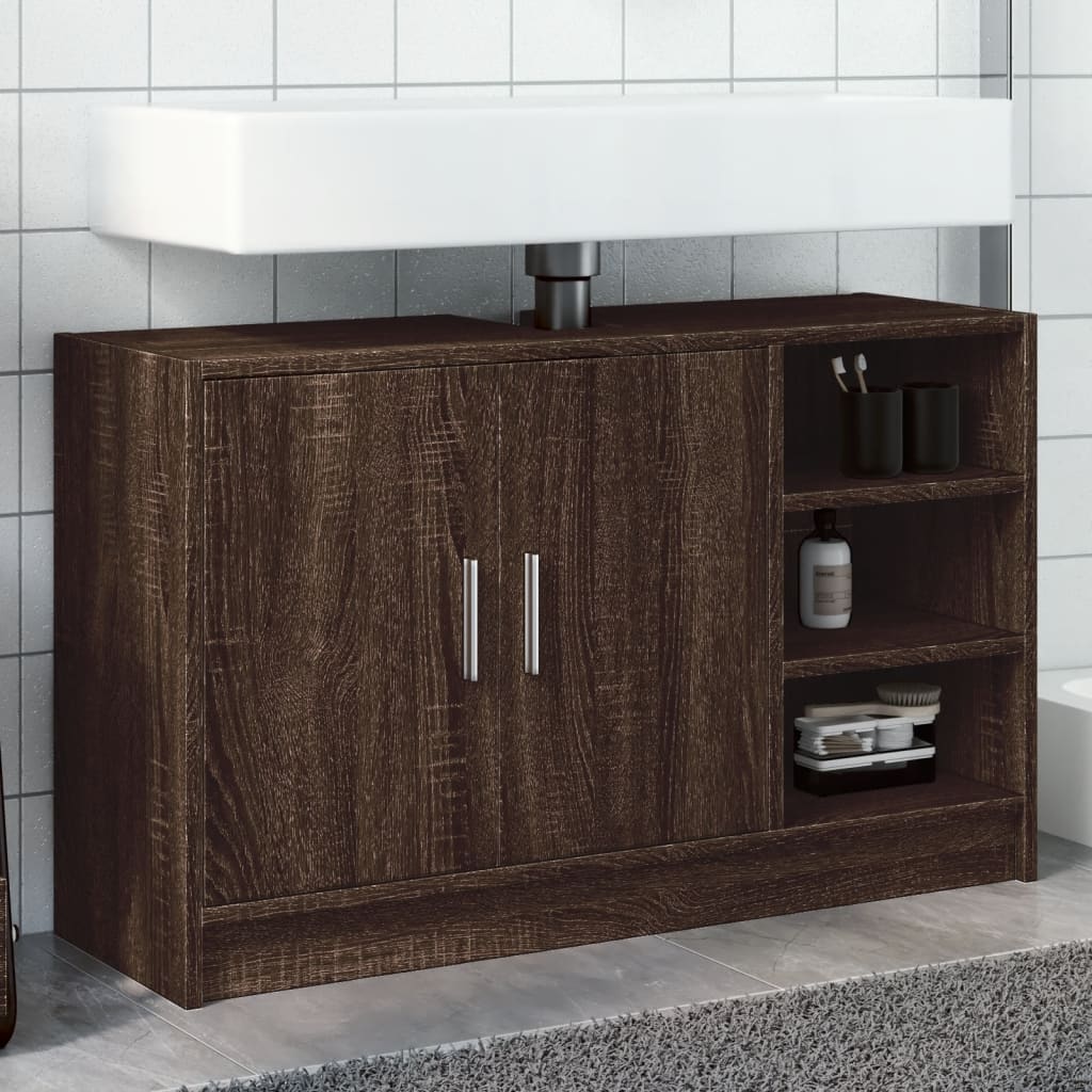 Wastafelkast 90x29x55 cm bewerkt hout bruin eikenkleurig is nu te koop bij PeponiXL, paradijselijk wonen!