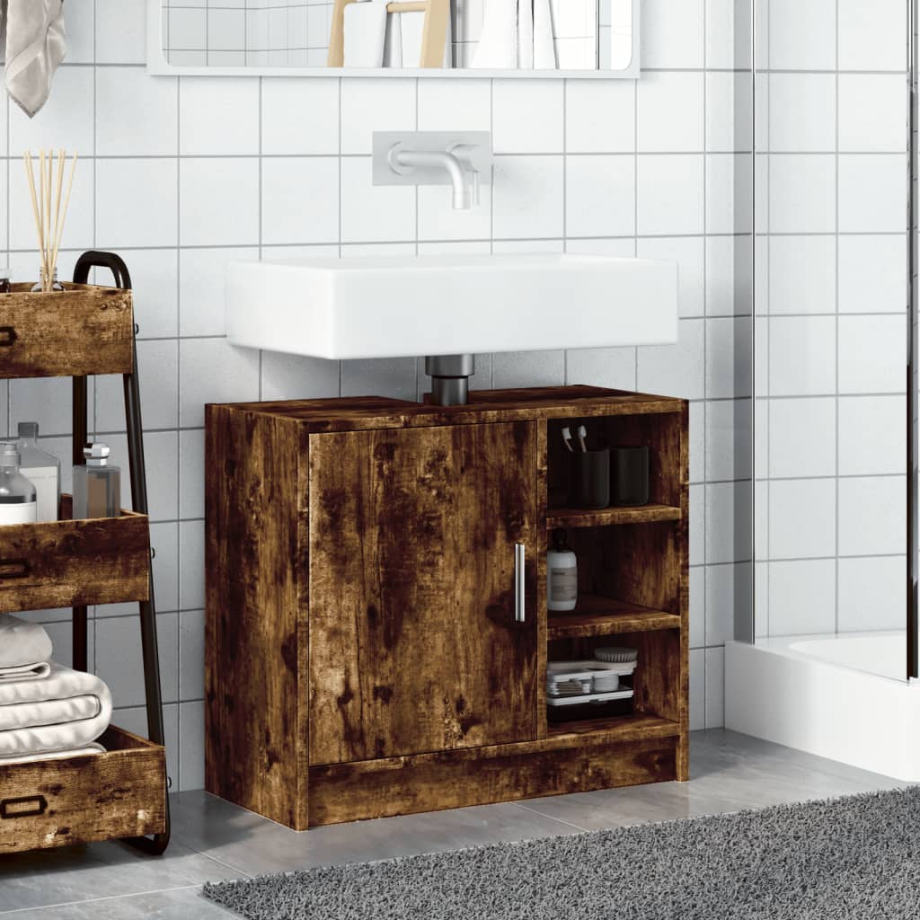 Wastafelkast 63x29x55 cm bewerkt hout gerookt eikenkleurig is nu te koop bij PeponiXL, paradijselijk wonen!
