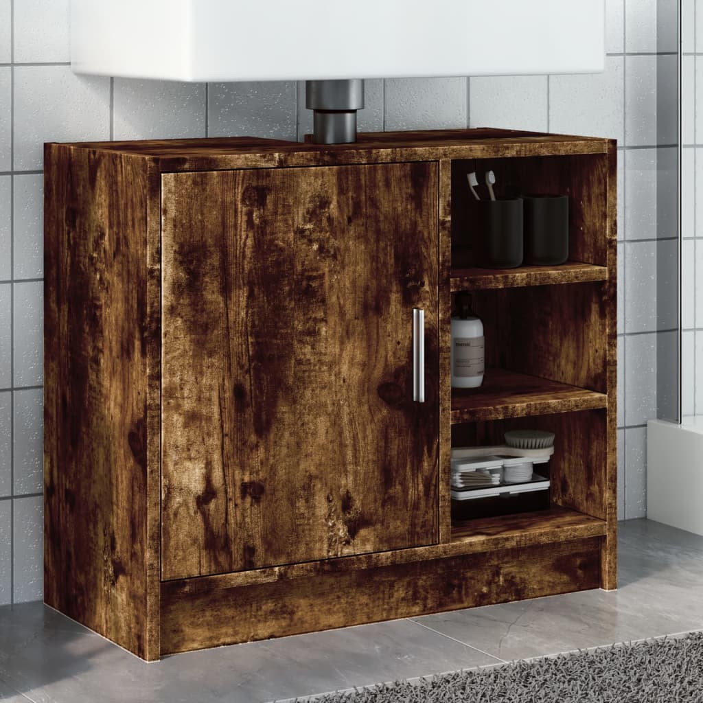 Wastafelkast 63x29x55 cm bewerkt hout gerookt eikenkleurig is nu te koop bij PeponiXL, paradijselijk wonen!