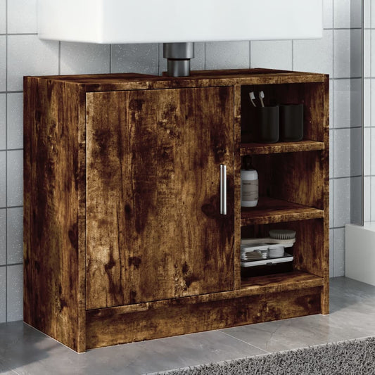 Wastafelkast 63x29x55 cm bewerkt hout gerookt eikenkleurig is nu te koop bij PeponiXL, paradijselijk wonen!