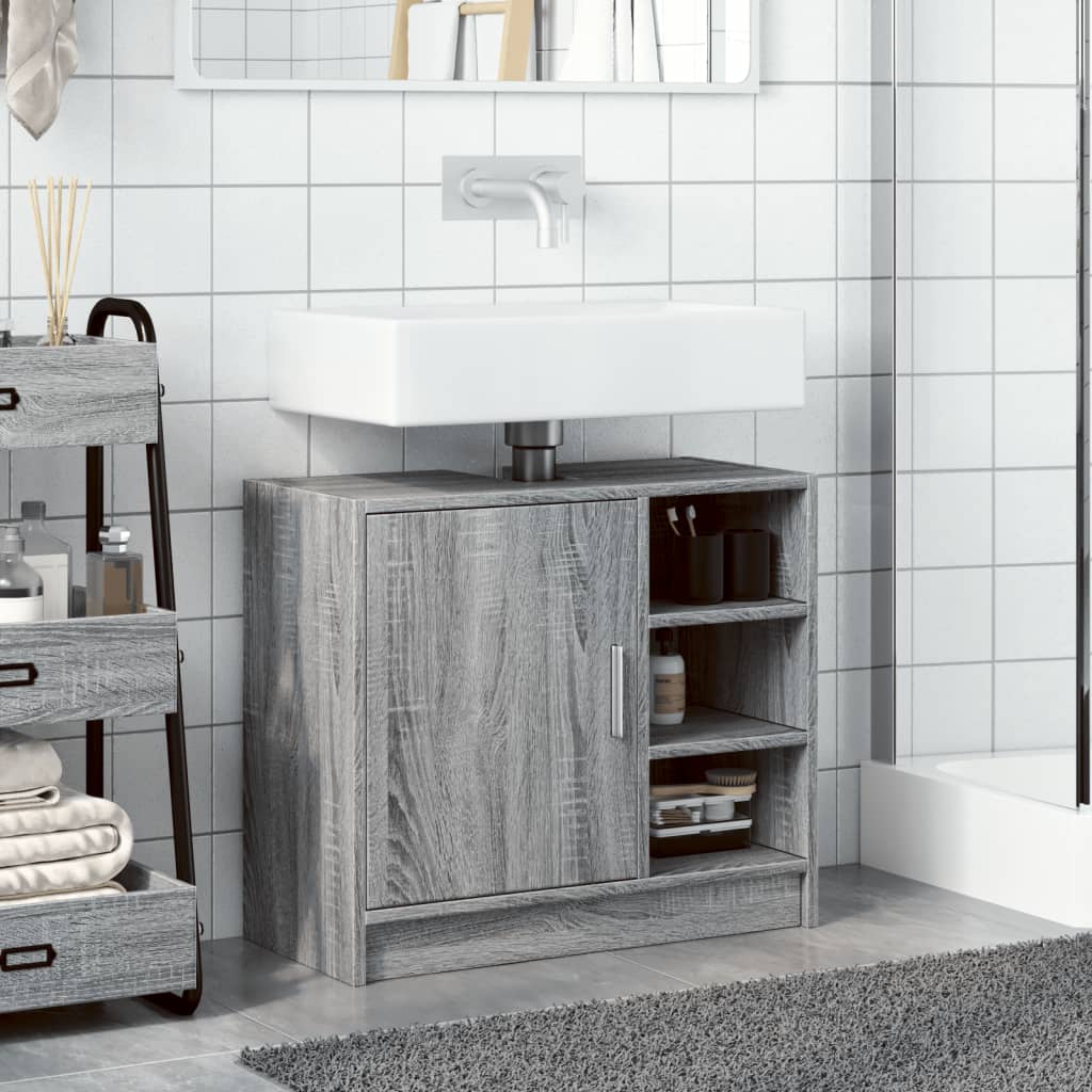 Wastafelkast 63x29x55 cm bewerkt hout grijs sonoma eikenkleurig is nu te koop bij PeponiXL, paradijselijk wonen!