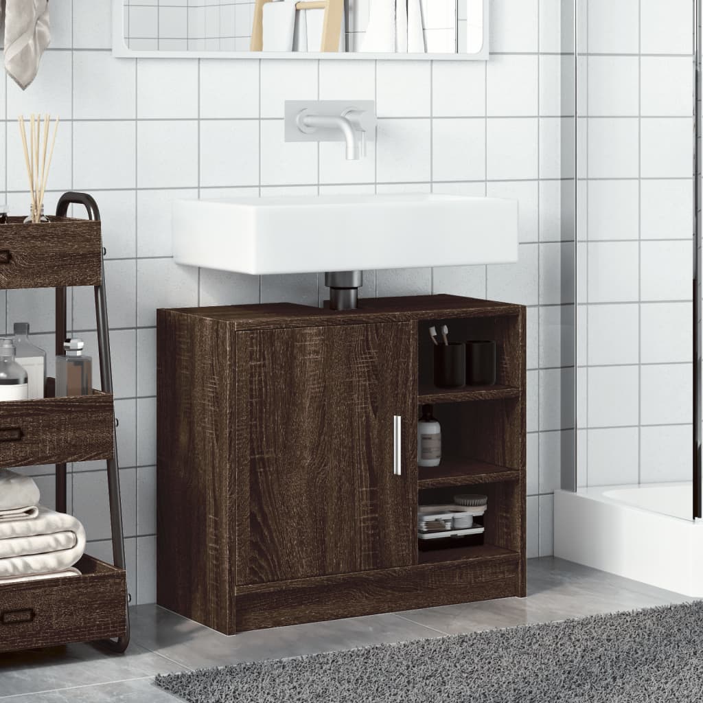Wastafelkast 63x29x55 cm bewerkt hout bruin eikenkleurigig is nu te koop bij PeponiXL, paradijselijk wonen!