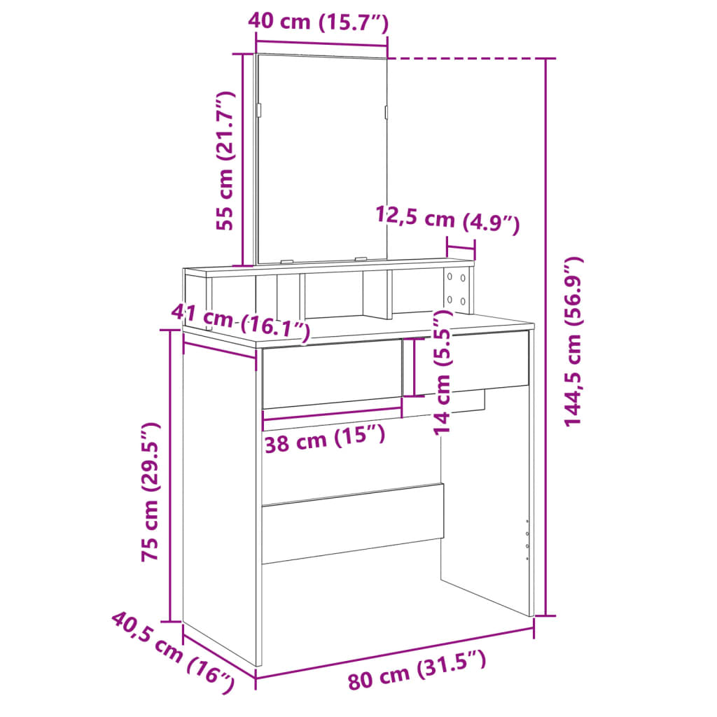 Kaptafel met spiegel 80x41x144,5 cm wit is nu te koop bij PeponiXL, paradijselijk wonen!