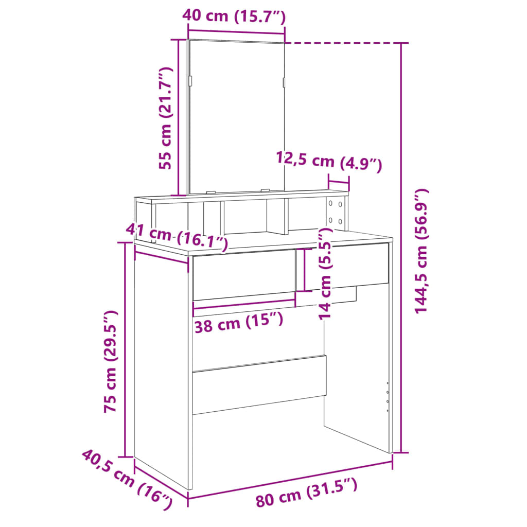 Kaptafel met spiegel 80x41x144,5 cm gerookt eikenkleurig is nu te koop bij PeponiXL, paradijselijk wonen!