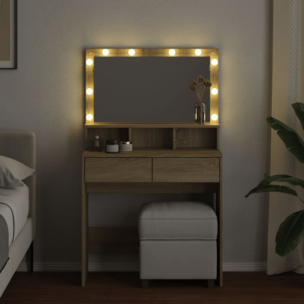 Kaptafel met LED 80x41x134,5 cm sonoma eikenkleurig is nu te koop bij PeponiXL, paradijselijk wonen!