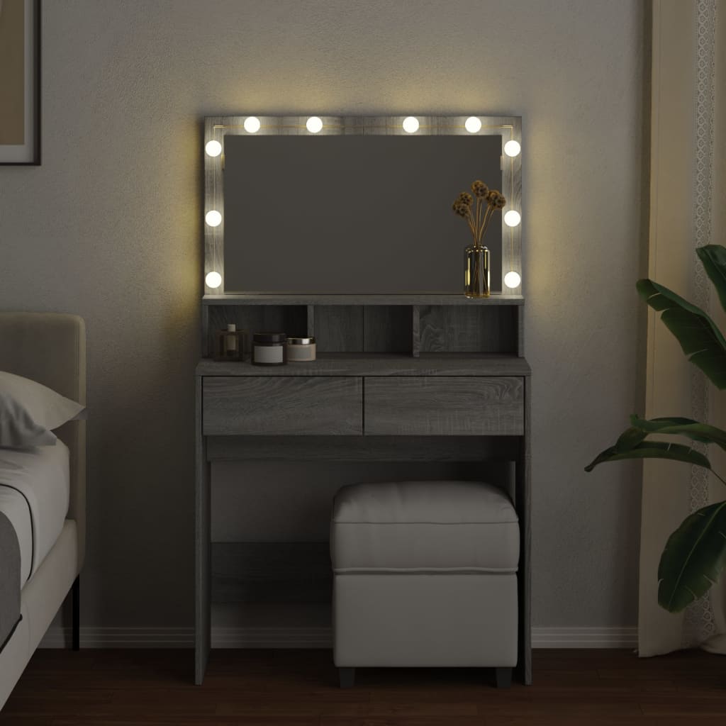 Kaptafel met LED 80x41x134,5 cm grijs sonoma eikenkleurig is nu te koop bij PeponiXL, paradijselijk wonen!