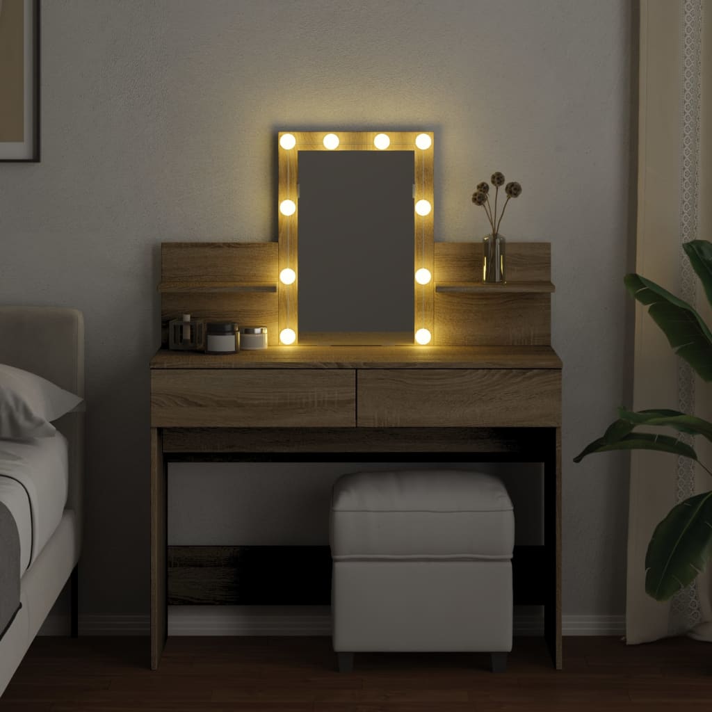 Kaptafel met LED-verlichting 100x40x130 cm sonoma eikenkleurig is nu te koop bij PeponiXL, paradijselijk wonen!