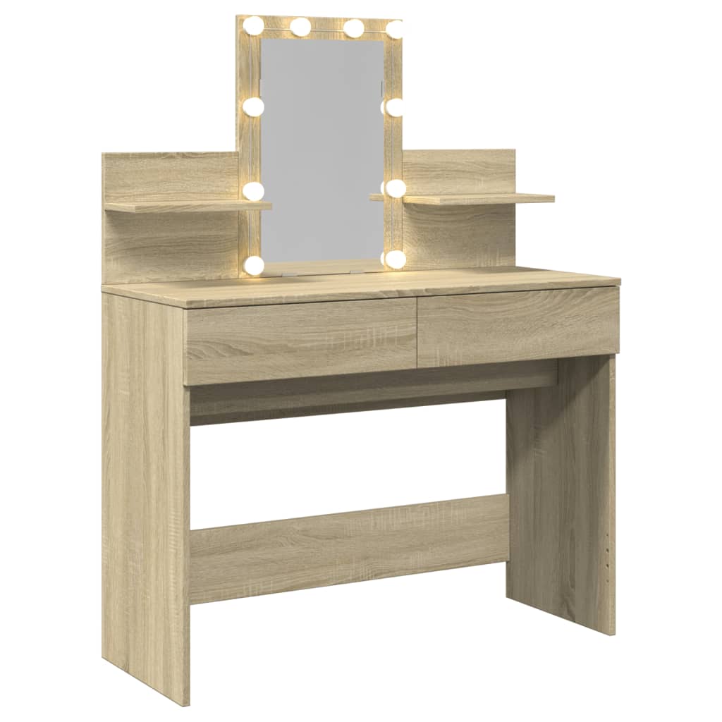 Kaptafel met LED-verlichting 100x40x130 cm sonoma eikenkleurig is nu te koop bij PeponiXL, paradijselijk wonen!