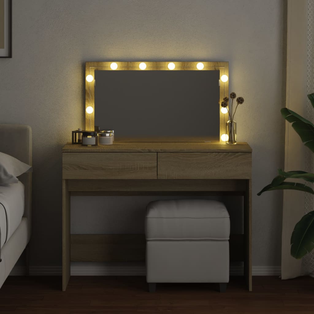 Kaptafel met LED-verlichting 100x40x120 cm sonoma eikenkleurig is nu te koop bij PeponiXL, paradijselijk wonen!